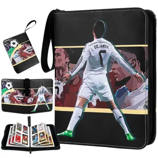 TAOPE Fußball Karten Sammelalbum, Sammelkarten Album mit Reißverschluss, Karten Halter Ordner Buch Wasserdicht PU Leder, 50 Seiten 400 Taschen Hefte Sammelkarten Ordner für Fußball Karte Anzeige