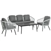 Outsunny Polyrattan Gartenmöbel Set für 5 Personen, Sitzgruppe mit Kissen, Aluminiumgestell, grau, ideal für Terrasse & Balkon Aosom.de