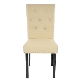Mendler 2er-Set Esszimmerstuhl Chesterfield II, Stuhl Küchenstuhl, Nieten ~ Kunstleder, creme, dunkle Beine