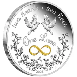 Australien 2025: Teilvergoldete Silbermünze "Eine Liebe - One Love"