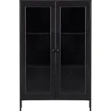 Woood Vitrine Xam aus Kiefernholz, modernes Design, Schwarz lackiert, mit Glastüren und Einlegeböden