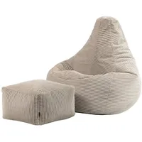 I.C.O.N. icon Sitzsack Sessel mit Rückenlehne aus Cord „Dalton“ mit Hocker (Spar-Set, 1 x Sitzsack, 1 x Fußhocker), Sitzsack XXL, Gaming Sitzsack, Made in Germany, Erwachsene & Kinder beige