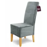 SCHEFFLER-Home Stretch Stuhlhussen Samt Puma Velvet/Velours Stuhlhussen 6er Set Grau lang/Stuhlabdeckung als Stuhlhussen Schwingstühle/Spann-Stuhlhussen Lang/eleganter Chenille Stuhlüberzug