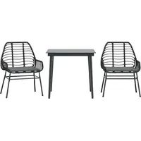 VidaXL 3-tlg. Garten-Essgruppe mit Kissen Schwarz Poly Rattan Glas