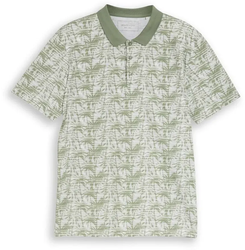 TOM TAILOR DENIM Herren Jersey Poloshirt mit Palmenprint, grün, Palmenprint, Gr. XL