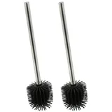Relaxdays Toilettenbürste Silikon 2er Set, antibakteriell, Lotuseffekt, Bürstenkopf abnehmbar, Klobürste, schwarz/Silber