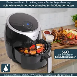 Jago® Heißluftfritteuse 5.5L - 1700 Watt, LED Display mit Touchscreen, 7 Programme, 60 min Timer, Ohne ÖL, Schwarz - Airfryer, Heißluf... - Schwarz