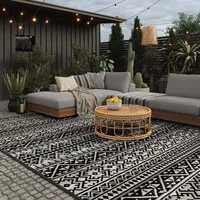 evocamp Outdoor Teppich 270x400 cm, Kunststoffteppich, wetterfest für Terrasse, schwarz-weiß