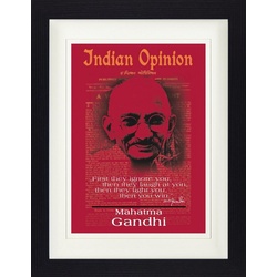 1art1 Bild mit Rahmen Mahatma Gandhi - Indian Opinion, Zuerst Ignorieren Sie Dich, Rot 30 cm x 40 cm