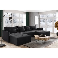 Sofnet Wohnlandschaft Leno U, mit Schlaffunktion und Bettkasten, Ecksofa, U-Form Couch, Schlafsofa mit Wellenfeder schwarz