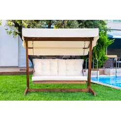 Casa Padrino Luxus Hollywood Schaukel Beige / Braun 200 cm - Garten Schaukel