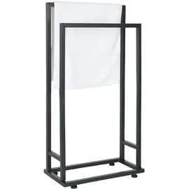 Relaxdays Handtuchständer, HxBxT: 77 x 41 x 21 cm, Metall, 2 Stangen, stehender Handtuchhalter, Badezimmer, schwarz