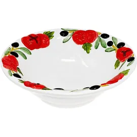 Lashuma Handbemalte Servierschale Keramik, Relief Salatschüssel Tomate Olive, Italienische Pastaschale rund 27 cm Ø