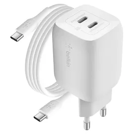 Belkin 65W Dual USB-C Ladegerät, Power Deliver, PPS, weiß + 2m USB-C/USB-C Kabel