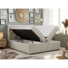 MKS Meble Boxspringbett 180x200 mit Bettkasten, Boxspringbett 180x200 mit Matratze, Doppelbett mit Matratze und Topper - Polsterbett mit Kopfteil - Stauraumb... - Beige