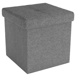 Intirilife Faltbare Sitzhocker 30x30x30 cm in FELS GRAU - Sitzwürfel Fußhocker Aufbewahrungsbox mit Stauraum und Deckel aus Stoff mit Mulden