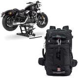 Set: Hebebühne Midlift L passend für Chopper / Custombike bis 680 kg sw ConStands mit Motorrad Rucksack HK4 Hecktasche 45Ltr sw CB38685