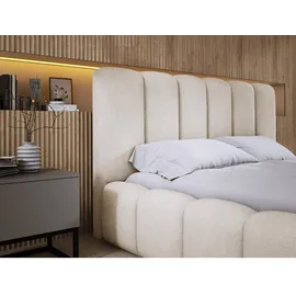 luxkor24 Polsterbett, Ecru, Textil, 160x200 cm, Schlafzimmer, Betten, Polsterbetten