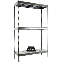 PROREGAL Schwerlastregal MID METAL YETI THREE | HxBxT 150x120x45cm | Fachlast 400kg | Verzinkt | Regal Standregal Werkstattregal Lagerregal