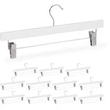 Relaxdays 24 x Hosenbügel aus Holz weiß Weiß,Silber