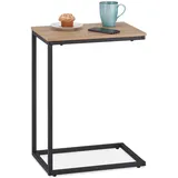 Relaxdays Beistelltisch in C-Form, HBT 60 x 30 x 45 cm, Sesseltisch zum Unterschieben, Metall & Holzoptik, schwarz/braun