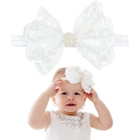 Baby Stirnband, Baby Mädchen Spitze Perlen Diamant Stirnbänder Bowknot Elastische Haarbänder Weiß Weiche Niedliche Haarband Schleifen Haarschmuck Kopfbedeckung für Kinder Kleinkinder