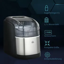 Homcom Eiswürfelmaschine, 1,8L Eiswürfelbereiter mit 1,7L Wassertank, 2 Eiswürfelgrößen, Eisschaufel,