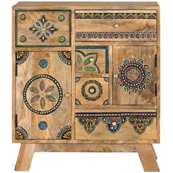 Holzkommode Kommode Massivholz mit Ornament Muster und Vierfußgestell