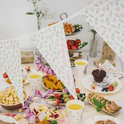 ECOFIESTA 1 Stück Girlande 5m Blätter & Herzen wiederverwendbar kürzbar - Papierkette Geburtstag - Wimpelkette nachhaltige Produktion