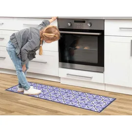 Primaflor Küchenläufer "LISSABON, Made in Belgium", blau, B:45cm H:5mm L:145cm, Polyamid, PRIMAFLOR-IDEEN IN TEXTIL, Teppiche, Motiv Ornamente, Fliesen Design, rutschhemmend, waschbar, Küche