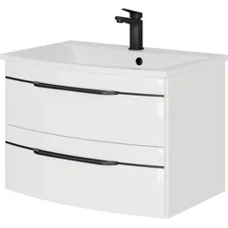 Waschtisch SAPHIR "Serie 7045 Mineralmarmor-Waschtisch und Unterschrank, 71,5 cm breit", weiß (weiß hg, sw, weiß hochglanz), B:71,5cm H:50,2cm T:49,8cm, Waschtische, Waschplatz mit 2 Schubladen, Badmöbel Set mit Waschtisch