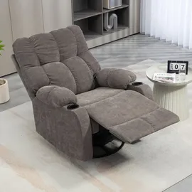 Homcom Relaxsessel Fernsehsessel mit Liegefunktion, Schaukelfunktion, Drehbar Tv-sessel mit Fußstütze, Taschenfederkern und Becherhalter, Hellbraun
