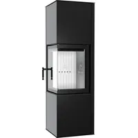 Hitze Siga Kamin Eckkamin schwarz Brennkammer weiss Türgriff links