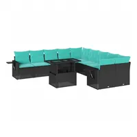 vidaXL 11-teiliges Gartensofa-Set mit Kissen, schwarzes Polyrattan - Schwarz