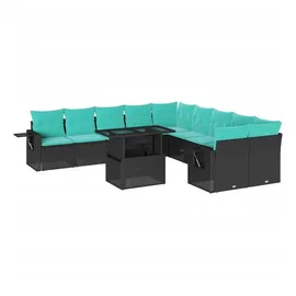vidaXL 11-teiliges Gartensofa-Set mit Kissen, schwarzes Polyrattan - Schwarz