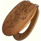 Banjado WC Sitz Bambus Holz Mit Gravur Toilettendeckel Mit Absenkautomatik Klodeckel WC-Sitz Soft Close Mit Motiv Blumenstrauß