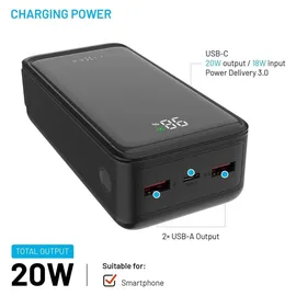 FIXED Zen2 30 mit LCD-Display, und PD-Ausgang 20W, 30000mAh, Schwarz