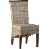 MiaMöbel Rattanstuhl 'Larissa' grau Kubu Rattan (Koboo grey) Mahagoni