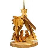 SIKORA BS-OH Baumschmuck Olivenholz Anhänger aus Bethlehem - 28 Modelle wählbar, Olivenholz:No.8 3D-Krippe H ca 8.5cm