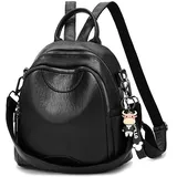 NICOLE & DORIS Kleiner Rucksack Handtasche Damen Mini Rucksäcke PU Leder Wasserdichte Anti-diebstahl Rucksack Cityrucksack Daypack Reiserucksack Schwarz A - L