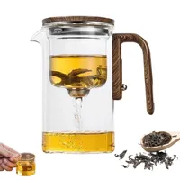 Wassertrennende Glasteekanne, Wassertrennende Glasteekanne mit Holzgriff, Druckkontrolle, magische Teekanne aus Glas, magnetische Filterteekanne mit zwei Sieben (520ml)
