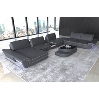 Sofa Dreams Wohnlandschaft Sofa Leder Bari XXL U Form Ledersofa, Couch, mit LED, verstellbare Rückenlehnen, Designersofa grau|weiß