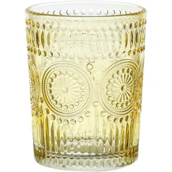 MARELIDA Trinkglas gelb 280ml Wasserglas Saftglas Vintage Boho Blumenmuster