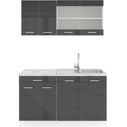 VICCO Küchenzeile SINGLE Einbauküche 140 cm Küche Anthrazit Hochglanz R-LINE