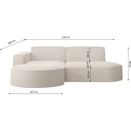 Kaiser Möbel Ecksofa, Sofa L form, Couch L form MODENA L STUDIO stoff Neve Ecru Links