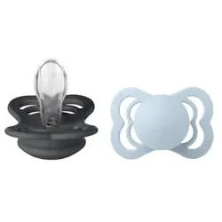 BIBS® Schnuller Supreme Baby Blue / Iron Silikon 0-6 Monate, 2 Stk.