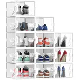 MYHMCT Schuhboxen - 12 x Schuhbox transparent stapelbar Schuhbox Schuhbox mit Magnettür Schuhbox