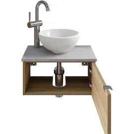 Saphir Waschtisch Serie 6915 Waschschale mit Unterschrank für Gästebad, Gäste WC (3-St., Keramik-Aufsatzbecken, Waschtischplatte, Waschtischunterschrank), 51 cm breit, 1 Tür, Waschtischplatte, kleine Bäder, ohne Armatur braun|grau