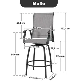 avestar drehbare Garten-Barhocker 2er Set 360° Grau