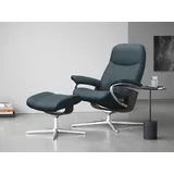 Stressless Stressless® Relaxsessel »Consul«, (Set, Relaxsessel mit Hocker), mit Hocker, mit Cross Base, Größe S, M & L, Holzakzent Wenge blau
